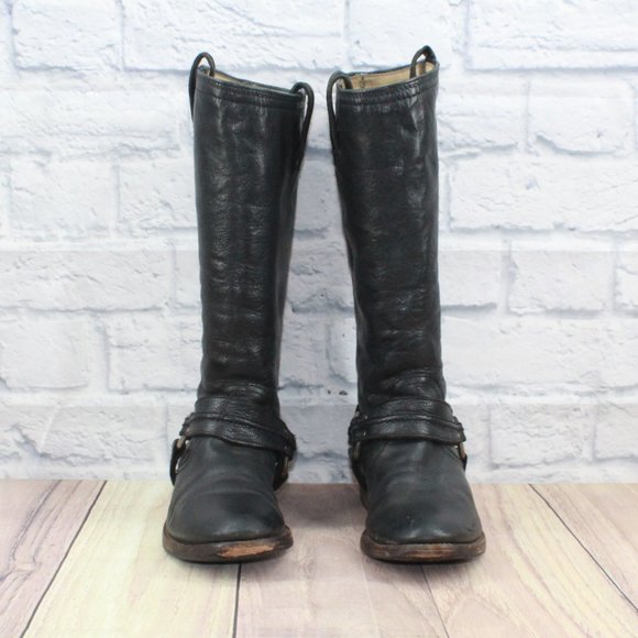 FRYE Maxine Trapunto Harness Brown Leather Motorcycle Boots Size 8 B - Picture 4 of 14